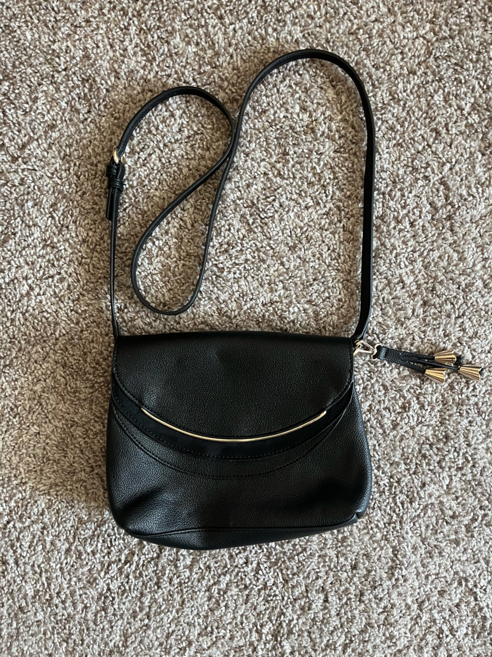 LC Lauren Conrad Black Crossbody Bag with Gold Tassel Accents